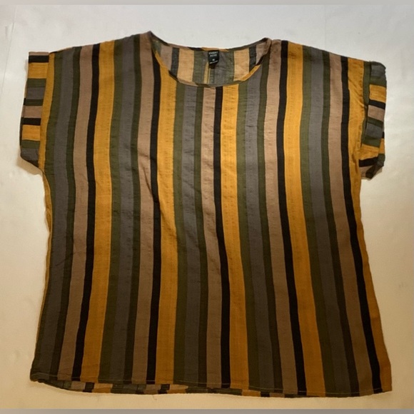 Emery Rose XL cotton blend yellow,green,brown, grey striped pull on top - Picture 4 of 8